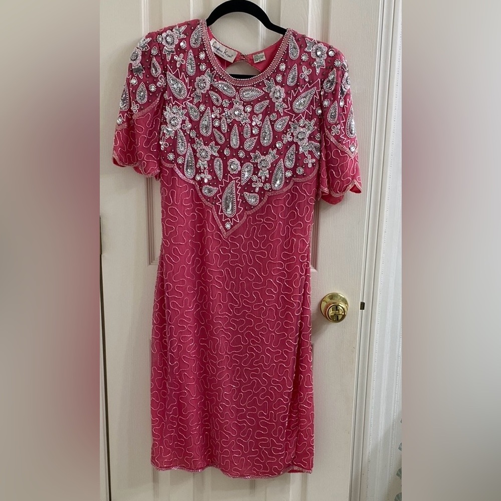 Laurence Kazar Pink Sheath Dress Flutter Sleeve Wedding Guest